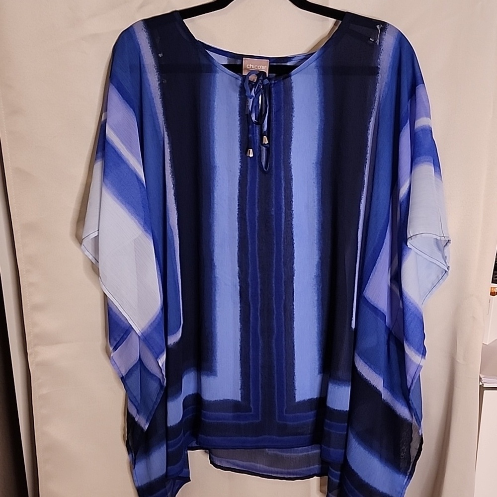 Watercolor Squares Mayan Tie-Front Poncho Lg/XL